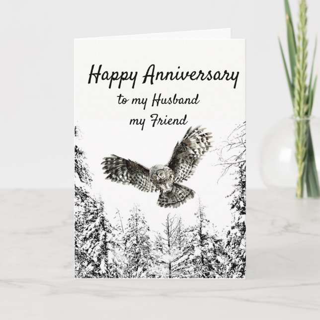 Anniversary Owl Bird Watercolor Husband Friend Card (Front)