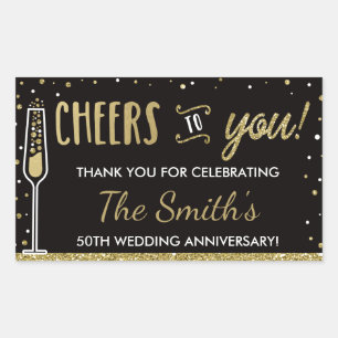 Anniversary Party Bottle Wrapper Faux Glitter/Foil Rectangular Sticker
