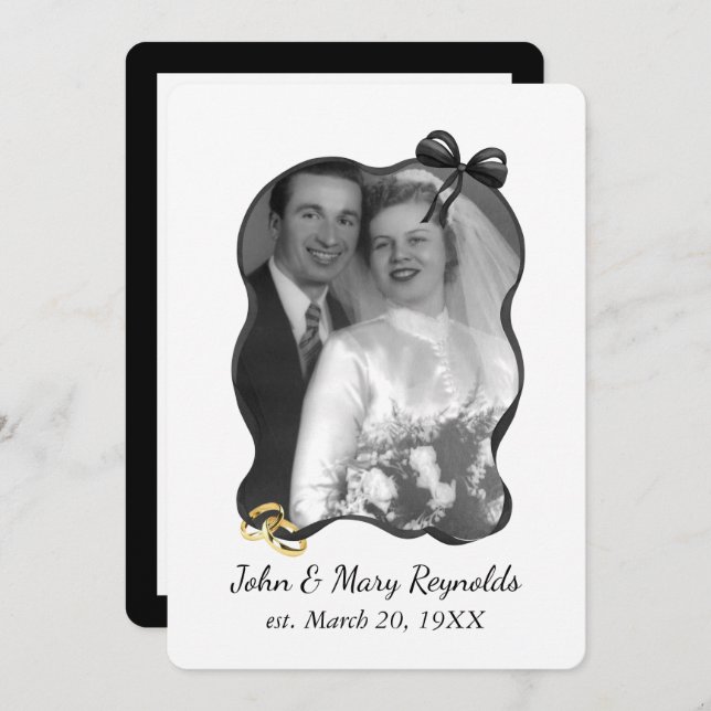 Anniversary Party Bow and Ribbon Frame On White Invitation (Front/Back)