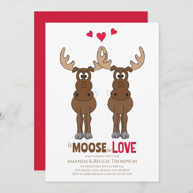 Anniversary Party It Moose be Love Cute Whimsical Invitation (Front/Back)