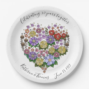 Anniversary Partyware, Floral Heart, Customised Paper Plate