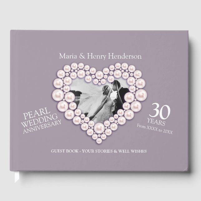 Anniversary Pearl wedding photo hearts 30 years Guest Book (Front)