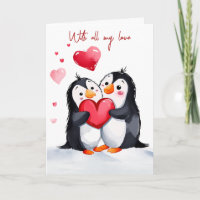 Anniversary Penguins With Red Hearts