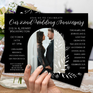 Anniversary Photo Arch Black Botanical Elegant Invitation