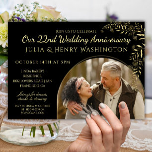Anniversary Photo Arch Gold and Black Romantic Invitation