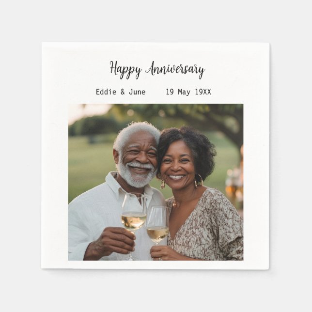 Anniversary Photo Modern Napkins White (Front)