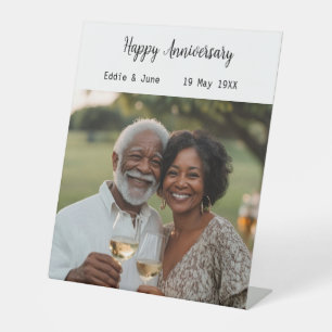 Anniversary Photo Modern Pedestal Sign White