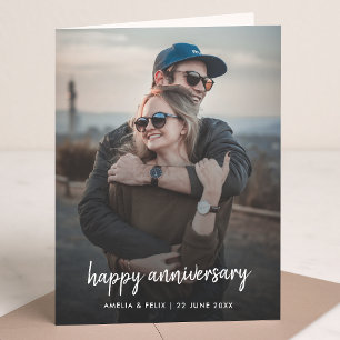 Anniversary Photo Modern Trendy Stylish Script Card
