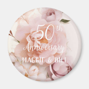 Anniversary pink floral custom script wedding  magnet
