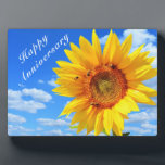 Anniversary Plaque Gift with Sunflower and Bees<br><div class="desc">Happy Anniversary Plaques Yellow Sunflower and Bees on Blue Sky - Summer Day - Photo Flower Nature - Customizable - or Choose / Add Your Unique Photo - Image / Text - Name / Color / Font / Size / more - Make Your Special Plaque Gift - Resize and move...</div>