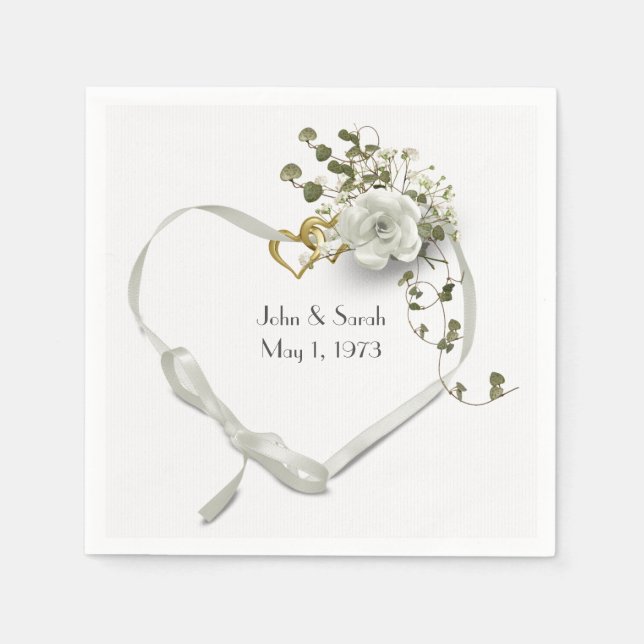 Anniversary Ribbon Heart with Rose Napkin (Front)