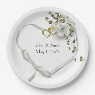 Anniversary Ribbon Heart with Rose Paper Plate