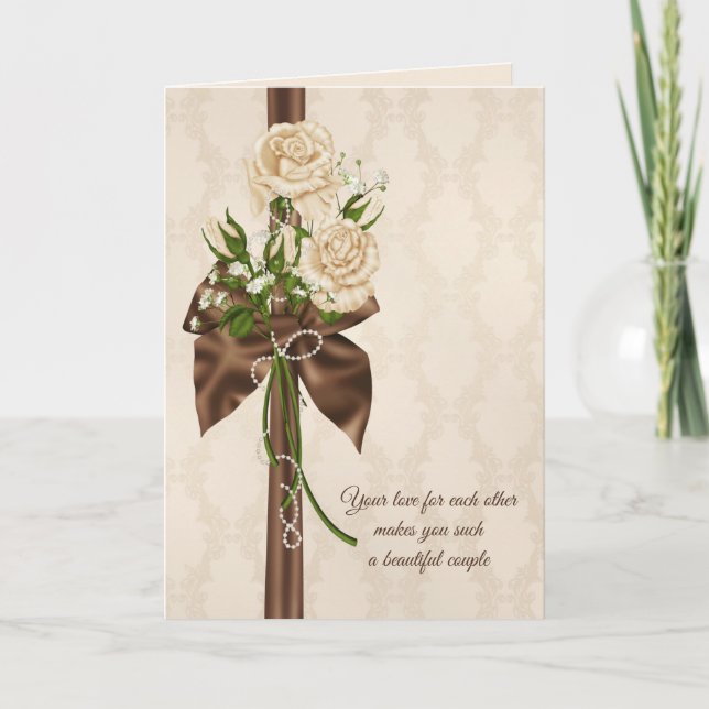 anniversary rose bouquet on damask card (Front)