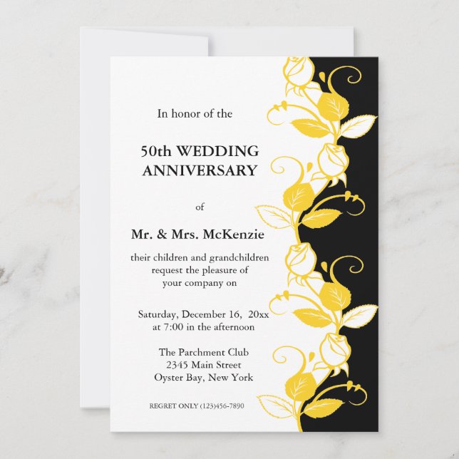 Anniversary Roses (Yellow) Invitation (Front)
