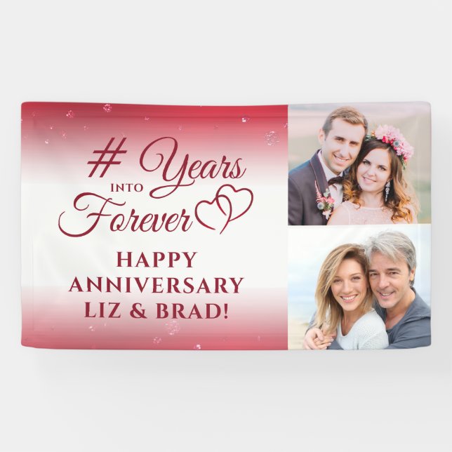 Anniversary Ruby Hearts YEARS INTO FOREVER Banner (Horizontal)