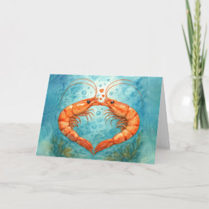 Anniversary Shrimp Kissing with Hearts Card