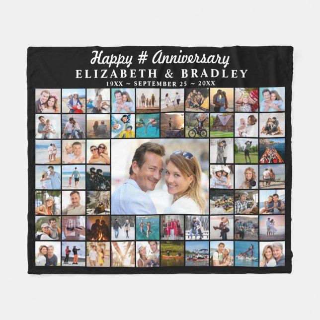 Anniversary Simple Script 59 Photo Collage  Fleece Blanket (Front (Horizontal))