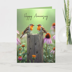 Anniversary Songbirds On a Fence Post Card