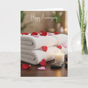 Anniversary Spa Towels with Hearts Card