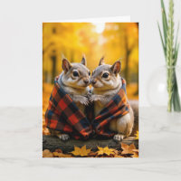 Anniversary Squirrels Snuggling In a Plaid Blanket