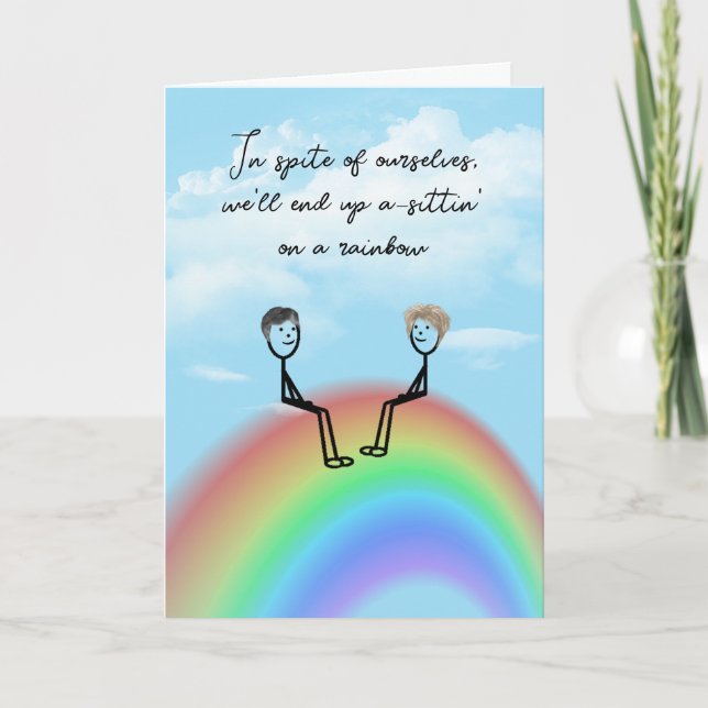Anniversary Stick Figure Couple On a Rainbow Card (Front)