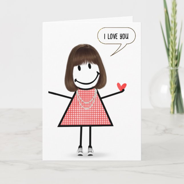 Anniversary Stick Figure Girl With Speech Bubble Card (Front)