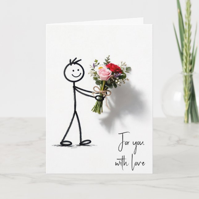 Anniversary Stickman With Rose Bouquet Card (Front)