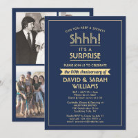 Anniversary Surprise Party Stylish Navy Blue Gold