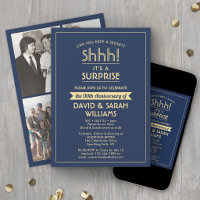 Anniversary Surprise Party Stylish Navy Blue Gold