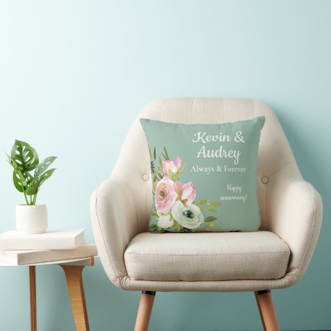 Anniversary Throw Pillow with Personalised Names (Chair)