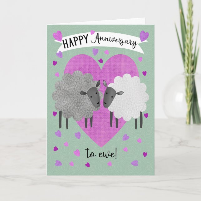 Anniversary to Ewe with Sheep and Hearts Card (Front)