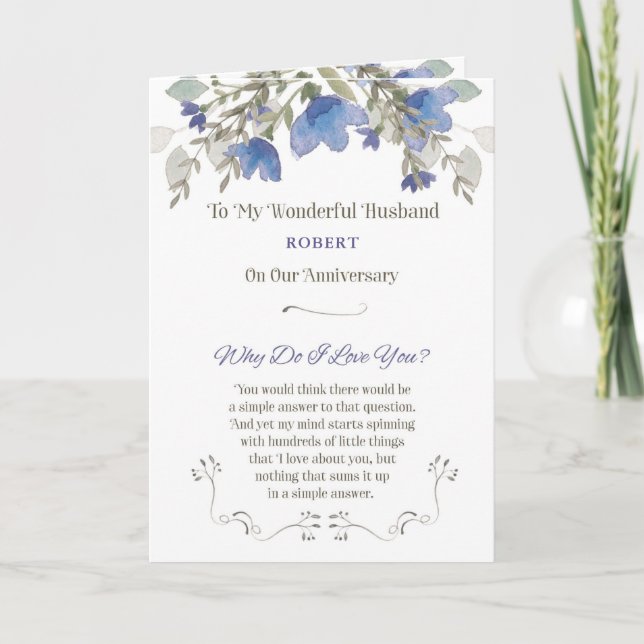 Anniversary to Husband Personalise with Name Card (Front)
