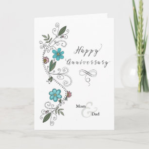 Anniversary to Mum and Dad Flower Swirl Card