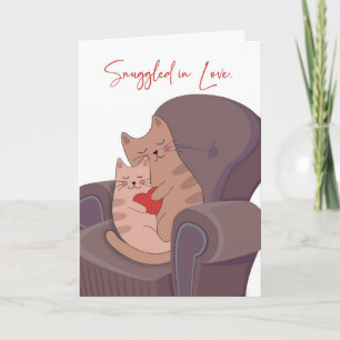 Anniversary Two Whimsical Cats Snuggled in Love Card