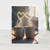 Anniversary Vintage Mugs With Steamy Hearts
