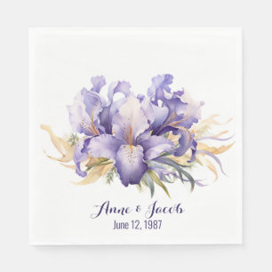 Anniversary Watercolor Purple Iris Bouquet Napkin