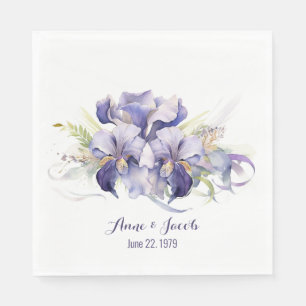 Anniversary Watercolor Purple Iris Bouquet Napkin