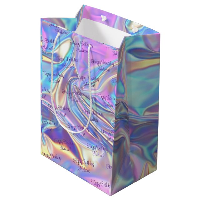 Anniversary Wedding Birthday Iridescent Fabric Medium Gift Bag (Back Angled)