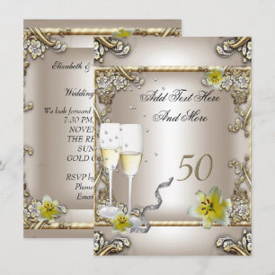 Anniversary Wedding Cream Gold Lily Silver Invitation
