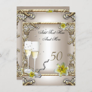 Anniversary Wedding  Cream Gold Lily Silver Invitation