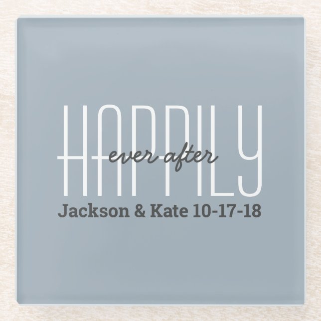 Anniversary Wedding Date Happily Ever After Custom Glass Coaster (Front)