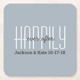 Anniversary Wedding Date Happily Ever After Custom Square Paper Coaster
