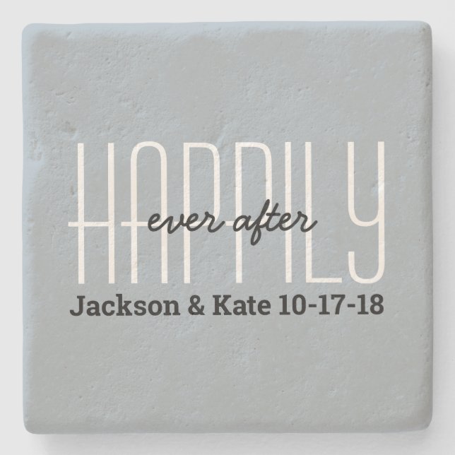 Anniversary Wedding Date Happily Ever After Custom Stone Coaster (Front)