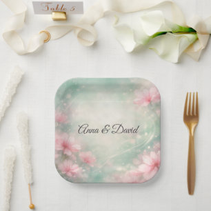 Anniversary Wedding Flowers On Mint Green  Paper Plate