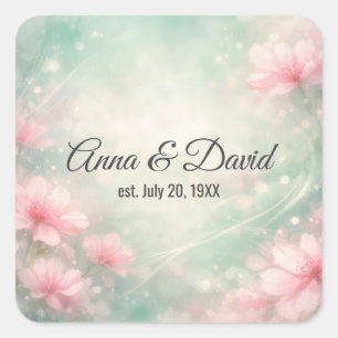 Anniversary Wedding Flowers On Mint Green  Square Sticker