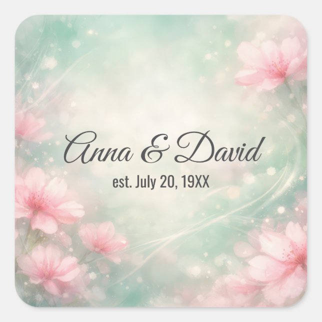 Anniversary Wedding Flowers On Mint Green  Square Sticker (Front)