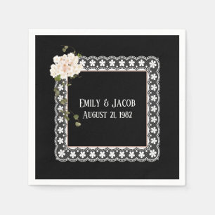 Anniversary White Lace On Black Napkin