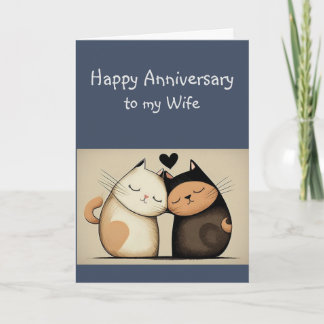 Anniversary Wife Cuddling Cats Animals Card