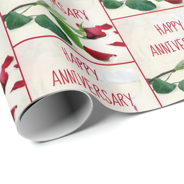 Anniversary Wine and Red Rose  Wrapping Paper (Roll Corner)