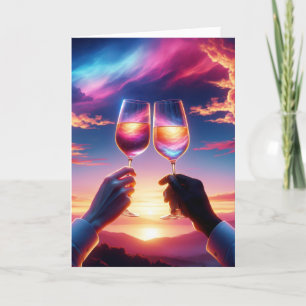 Anniversary Wine Toast At Sunset Card